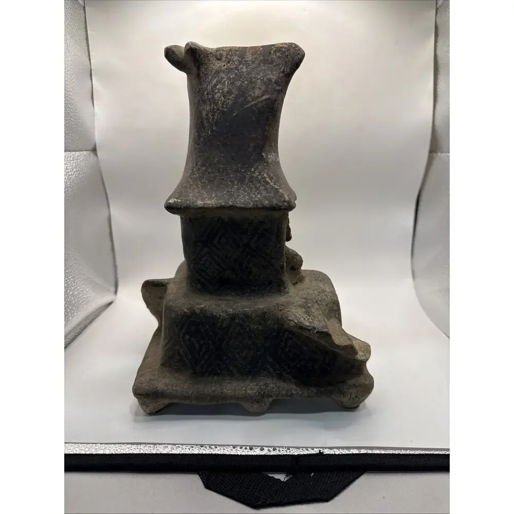 Ancient Nayarti Terracotta House Model W/ People Engraved “MEX” Made In Mexico *